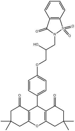 9-{4-[3-(1,1-dioxido-3-oxo-1,2-benzisothiazol-2(3H)-yl)-2-hydroxypropoxy]phenyl}-3,3,6,6-tetramethyl-3,4,5,6,7,9-hexahydro-1H-xanthene-1,8(2H)-dione 结构式