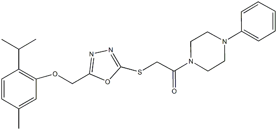 2-isopropyl-5-methylphenyl (5-{[2-oxo-2-(4-phenyl-1-piperazinyl)ethyl]sulfanyl}-1,3,4-oxadiazol-2-yl)methyl ether 结构式