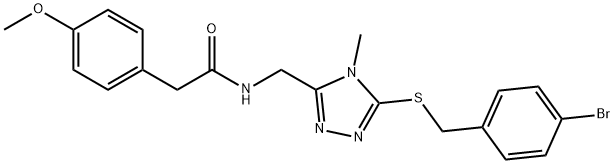 N-({5-[(4-bromobenzyl)sulfanyl]-4-methyl-4H-1,2,4-triazol-3-yl}methyl)-2-(4-methoxyphenyl)acetamide 结构式