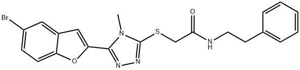 2-{[5-(5-bromo-1-benzofuran-2-yl)-4-methyl-4H-1,2,4-triazol-3-yl]sulfanyl}-N-(2-phenylethyl)acetamide 结构式