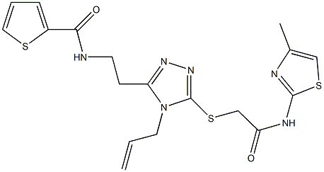 N-{2-[4-allyl-5-({2-[(4-methyl-1,3-thiazol-2-yl)amino]-2-oxoethyl}sulfanyl)-4H-1,2,4-triazol-3-yl]ethyl}-2-thiophenecarboxamide 结构式