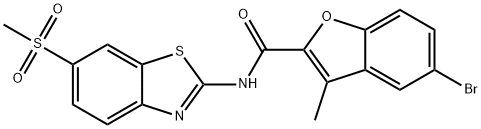 5-bromo-3-methyl-N-[6-(methylsulfonyl)-1,3-benzothiazol-2-yl]-1-benzofuran-2-carboxamide 结构式