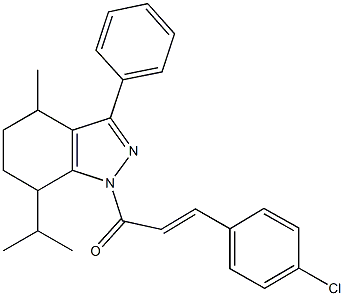 1-[3-(4-chlorophenyl)acryloyl]-7-isopropyl-4-methyl-3-phenyl-4,5,6,7-tetrahydro-1H-indazole 结构式