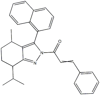 2-cinnamoyl-7-isopropyl-4-methyl-3-(1-naphthyl)-4,5,6,7-tetrahydro-2H-indazole 结构式