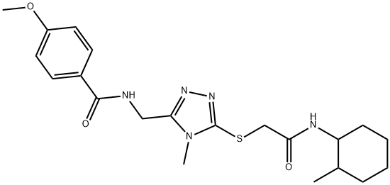 4-methoxy-N-{[4-methyl-5-({2-[(2-methylcyclohexyl)amino]-2-oxoethyl}sulfanyl)-4H-1,2,4-triazol-3-yl]methyl}benzamide 结构式