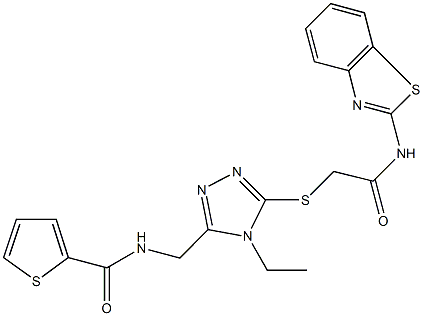 N-[(5-{[2-(1,3-benzothiazol-2-ylamino)-2-oxoethyl]sulfanyl}-4-ethyl-4H-1,2,4-triazol-3-yl)methyl]-2-thiophenecarboxamide 结构式