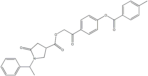 2-{4-[(4-methylbenzoyl)oxy]phenyl}-2-oxoethyl 5-oxo-1-(1-phenylethyl)-3-pyrrolidinecarboxylate 结构式
