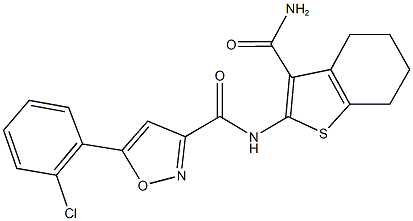 N-[3-(aminocarbonyl)-4,5,6,7-tetrahydro-1-benzothien-2-yl]-5-(2-chlorophenyl)-3-isoxazolecarboxamide 结构式