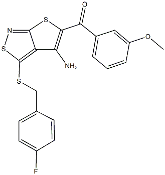 {4-amino-3-[(4-fluorobenzyl)sulfanyl]thieno[2,3-c]isothiazol-5-yl}(3-methoxyphenyl)methanone 结构式