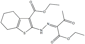 ethyl 2-{2-[1-(ethoxycarbonyl)-2-oxopropylidene]hydrazino}-4,5,6,7-tetrahydro-1-benzothiophene-3-carboxylate 结构式