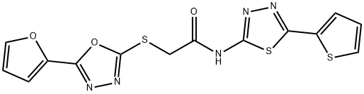 2-{[5-(2-furyl)-1,3,4-oxadiazol-2-yl]sulfanyl}-N-[5-(2-thienyl)-1,3,4-thiadiazol-2-yl]acetamide 结构式