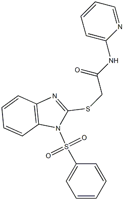 2-{[1-(phenylsulfonyl)-1H-benzimidazol-2-yl]sulfanyl}-N-(2-pyridinyl)acetamide 结构式
