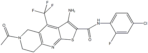 6-acetyl-3-amino-N-(4-chloro-2-fluorophenyl)-4-(trifluoromethyl)-5,6,7,8-tetrahydrothieno[2,3-b][1,6]naphthyridine-2-carboxamide 结构式