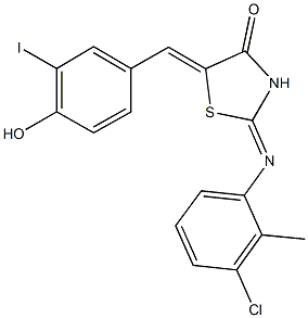 2-[(3-chloro-2-methylphenyl)imino]-5-(4-hydroxy-3-iodobenzylidene)-1,3-thiazolidin-4-one 结构式