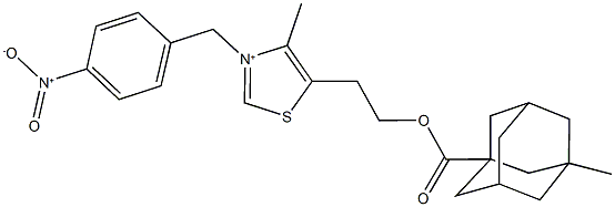 4-methyl-5-(2-{[(3-methyl-1-adamantyl)carbonyl]oxy}ethyl)-3-(4-nitrobenzyl)-1,3-thiazol-3-ium 结构式