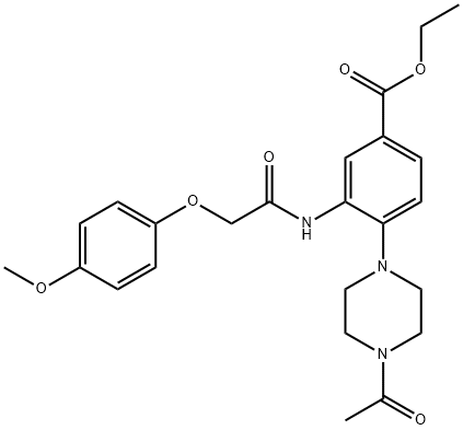 ethyl 4-(4-acetyl-1-piperazinyl)-3-{[(4-methoxyphenoxy)acetyl]amino}benzoate 结构式