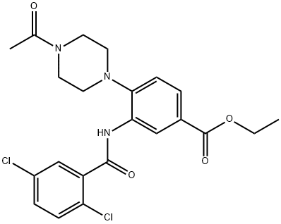 ethyl 4-(4-acetyl-1-piperazinyl)-3-[(2,5-dichlorobenzoyl)amino]benzoate 结构式