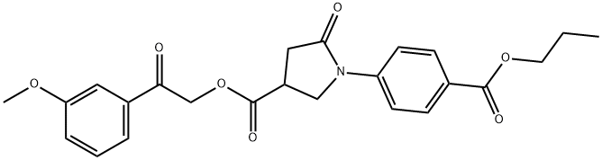 2-(3-methoxyphenyl)-2-oxoethyl 5-oxo-1-[4-(propoxycarbonyl)phenyl]-3-pyrrolidinecarboxylate 结构式