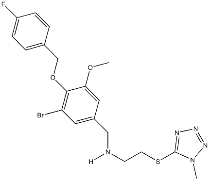 N-{3-bromo-4-[(4-fluorobenzyl)oxy]-5-methoxybenzyl}-N-{2-[(1-methyl-1H-tetraazol-5-yl)sulfanyl]ethyl}amine 结构式