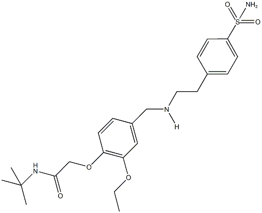 2-{4-[({2-[4-(aminosulfonyl)phenyl]ethyl}amino)methyl]-2-ethoxyphenoxy}-N-(tert-butyl)acetamide 结构式