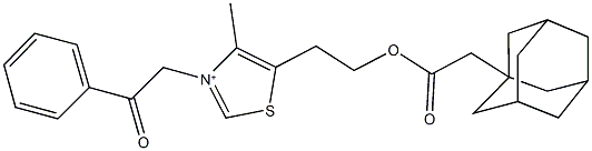 5-{2-[(1-adamantylacetyl)oxy]ethyl}-4-methyl-3-(2-oxo-2-phenylethyl)-1,3-thiazol-3-ium 结构式