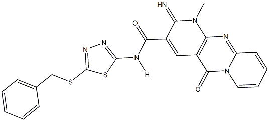 N-[5-(benzylsulfanyl)-1,3,4-thiadiazol-2-yl]-2-imino-1-methyl-5-oxo-1,5-dihydro-2H-dipyrido[1,2-a:2,3-d]pyrimidine-3-carboxamide 结构式