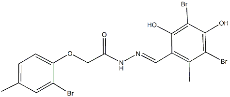 2-(2-bromo-4-methylphenoxy)-N'-(3,5-dibromo-2,4-dihydroxy-6-methylbenzylidene)acetohydrazide 结构式