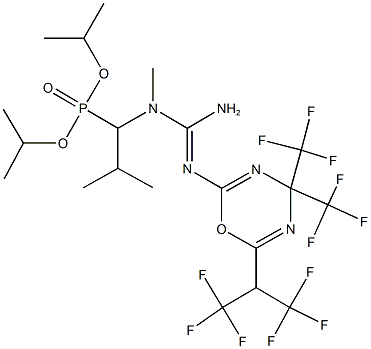 diisopropyl 1-[[amino({4,4-bis(trifluoromethyl)-6-[2,2,2-trifluoro-1-(trifluoromethyl)ethyl]-4H-1,3,5-oxadiazin-2-yl}imino)methyl](methyl)amino]-2-methylpropylphosphonate 结构式