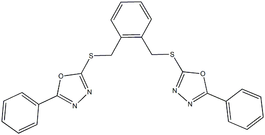 2-phenyl-5-[(2-{[(5-phenyl-1,3,4-oxadiazol-2-yl)sulfanyl]methyl}benzyl)sulfanyl]-1,3,4-oxadiazole 结构式