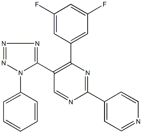 4-(3,5-difluorophenyl)-5-(1-phenyl-1H-tetraazol-5-yl)-2-(4-pyridinyl)pyrimidine 结构式