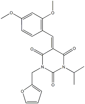 5-(2,4-dimethoxybenzylidene)-1-(2-furylmethyl)-3-isopropyl-2,4,6(1H,3H,5H)-pyrimidinetrione 结构式