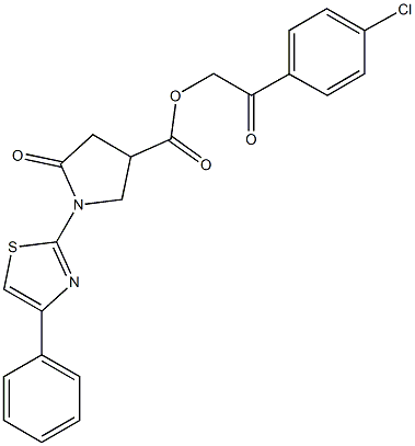 2-(4-chlorophenyl)-2-oxoethyl 5-oxo-1-(4-phenyl-1,3-thiazol-2-yl)-3-pyrrolidinecarboxylate 结构式