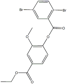 4-(ethoxycarbonyl)-2-methoxyphenyl 2,5-dibromobenzoate 结构式