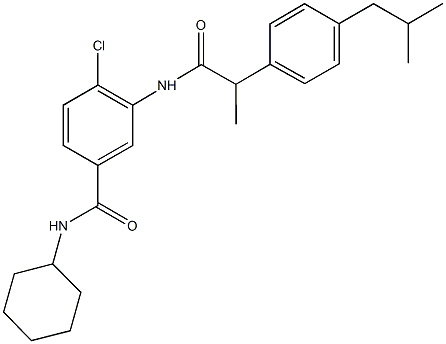 4-chloro-N-cyclohexyl-3-{[2-(4-isobutylphenyl)propanoyl]amino}benzamide 结构式