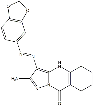 2-amino-3-(1,3-benzodioxol-5-yldiazenyl)-5,6,7,8-tetrahydropyrazolo[5,1-b]quinazolin-9(4H)-one 结构式