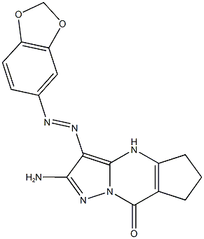 2-amino-3-(1,3-benzodioxol-5-yldiazenyl)-4,5,6,7-tetrahydro-8H-cyclopenta[d]pyrazolo[1,5-a]pyrimidin-8-one 结构式