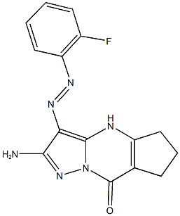 2-amino-3-[(2-fluorophenyl)diazenyl]-4,5,6,7-tetrahydro-8H-cyclopenta[d]pyrazolo[1,5-a]pyrimidin-8-one 结构式