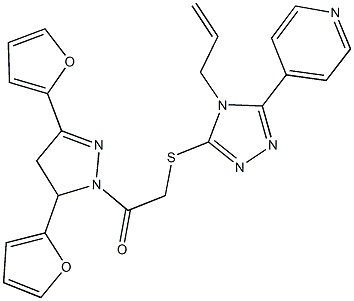 4-allyl-5-(4-pyridinyl)-4H-1,2,4-triazol-3-yl 2-[3,5-di(2-furyl)-4,5-dihydro-1H-pyrazol-1-yl]-2-oxoethyl sulfide 结构式