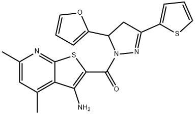 2-{[5-(2-furyl)-3-(2-thienyl)-4,5-dihydro-1H-pyrazol-1-yl]carbonyl}-4,6-dimethylthieno[2,3-b]pyridin-3-amine 结构式