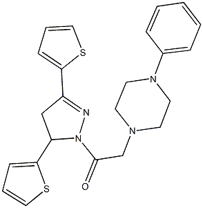 1-{2-[3,5-di(2-thienyl)-4,5-dihydro-1H-pyrazol-1-yl]-2-oxoethyl}-4-phenylpiperazine 结构式