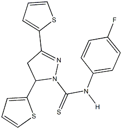 N-(4-fluorophenyl)-3,5-di(2-thienyl)-4,5-dihydro-1H-pyrazole-1-carbothioamide 结构式