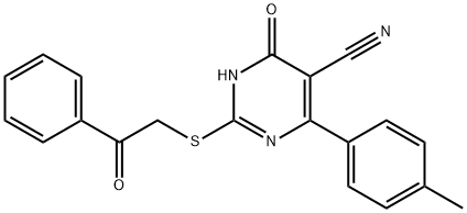 4-(4-methylphenyl)-6-oxo-2-[(2-oxo-2-phenylethyl)sulfanyl]-1,6-dihydro-5-pyrimidinecarbonitrile 结构式