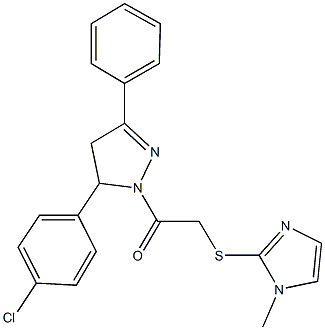 2-[5-(4-chlorophenyl)-3-phenyl-4,5-dihydro-1H-pyrazol-1-yl]-2-oxoethyl 1-methyl-1H-imidazol-2-yl sulfide 结构式
