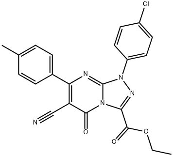 ethyl 1-(4-chlorophenyl)-6-cyano-7-(4-methylphenyl)-5-oxo-1,5-dihydro[1,2,4]triazolo[4,3-a]pyrimidine-3-carboxylate 结构式