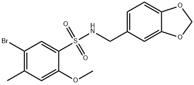 N-(1,3-benzodioxol-5-ylmethyl)-5-bromo-2-methoxy-4-methylbenzenesulfonamide 结构式