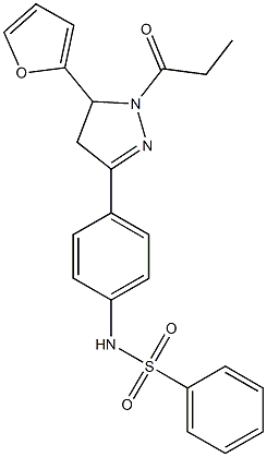 N-{4-[5-(2-furyl)-1-propionyl-4,5-dihydro-1H-pyrazol-3-yl]phenyl}benzenesulfonamide 结构式