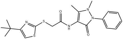 2-[(4-tert-butyl-1,3-thiazol-2-yl)sulfanyl]-N-(1,5-dimethyl-3-oxo-2-phenyl-2,3-dihydro-1H-pyrazol-4-yl)acetamide 结构式