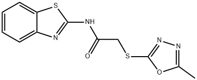 N-(1,3-benzothiazol-2-yl)-2-[(5-methyl-1,3,4-oxadiazol-2-yl)sulfanyl]acetamide 结构式