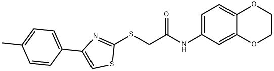 N-(2,3-dihydro-1,4-benzodioxin-6-yl)-2-{[4-(4-methylphenyl)-1,3-thiazol-2-yl]sulfanyl}acetamide 结构式