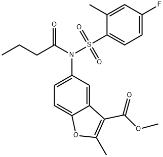 methyl 5-{butyryl[(4-fluoro-2-methylphenyl)sulfonyl]amino}-2-methyl-1-benzofuran-3-carboxylate 结构式